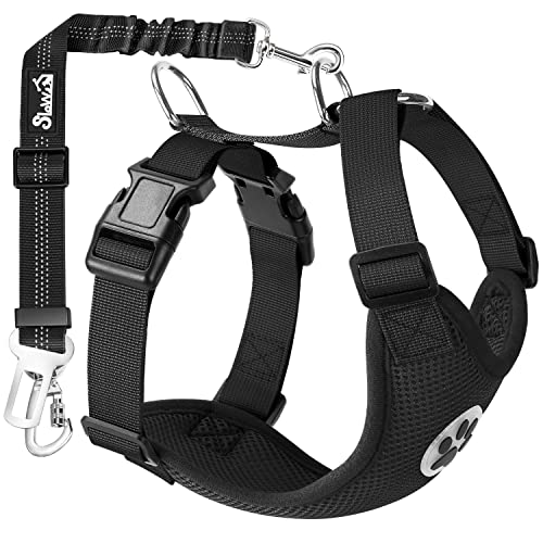 SlowTon Dog Seat Belt Harness for Car, Dog Car Harness Adjustable Mesh Breathable & Dog Seatbelt Safety Tether with Elasti...