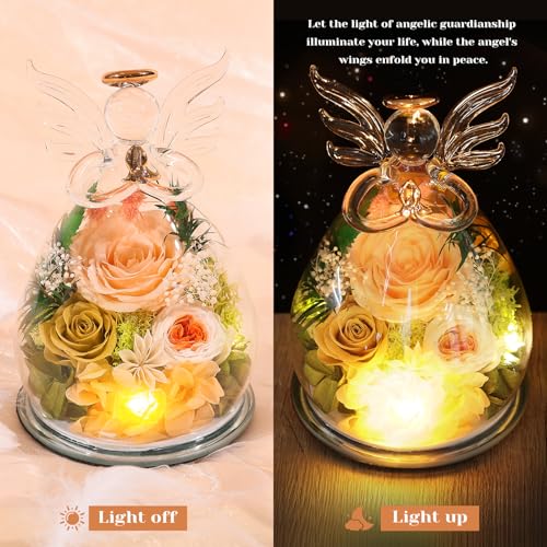 Gifts for Mom Mothers Day Birthday Gifts for Women Preserved Rose Forever Flower in Glass Angel Figurines Fresh Flowers fo...