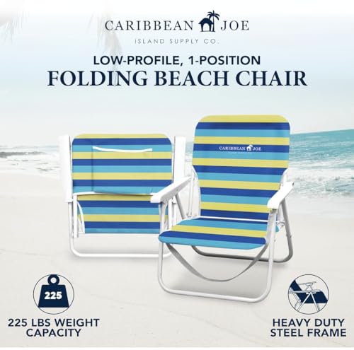 CARIBBEAN JOE Folding Beach Chair, 1 Position Lightweight and Portable Foldable Outdoor Camping Accessories with Carry Str...