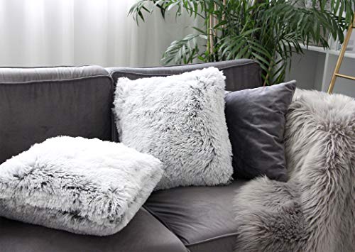 Uhomy 2 Packs Fluffy Accent Pillows Cover 20"x20", Soft Gray Ombre Faux Fur Throw Pillow Case, Modern Luxury Decorative Sq...