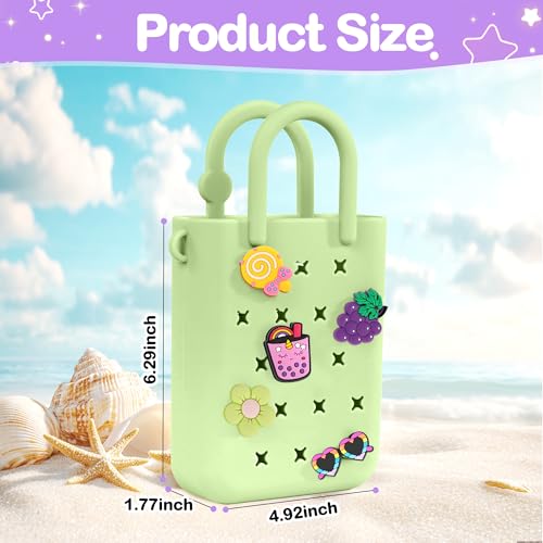 Silicone Small Rubber Beach Bag with 20 Charms, Hole Handbag With Adjustable Shoulder Strap, Girls and Woman