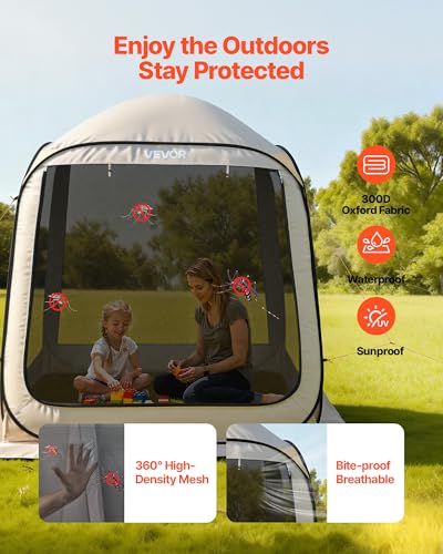 VEVOR Screen House Tent 6x6FT Pop-Up Screen Tent for 4–6 Person, Portable Screen Room Gazebo with Netting, Carry Bag & Gro...