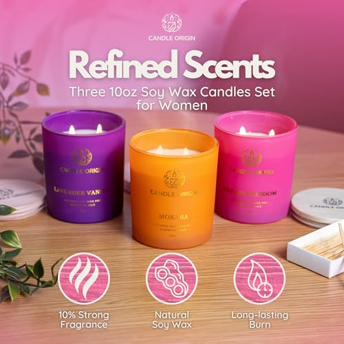 Flowery Candle Gift Set for Women - 3 Pack Scented Soy Candles Non Toxic - 10 Ounce Aromatherapy Candles for Home Decor - ...