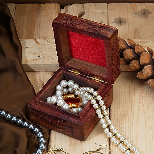 Ajuny Wooden Hand Carved Decorative Keepsake Box Jewelry Armoire Treasure Chest Trinket Holder Storage Travel Organiser Pe...