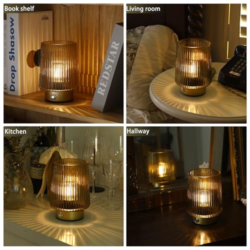 ULAROOM Cordless Lamp Rechargeable Battery Operated lamp, Glass Small Table lamp - Portable Dimmable Brightness Touch Wire...