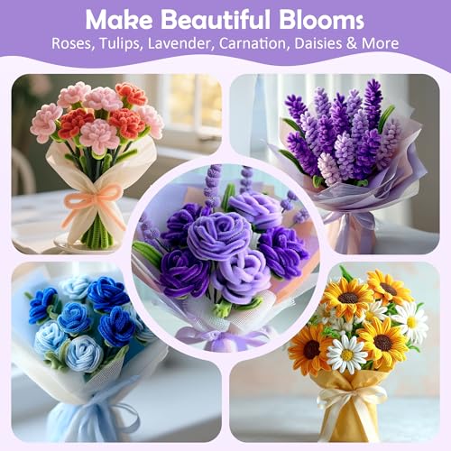 EARLY MINDS 500 Pcs Pipe Cleaners Craft Kit for Flower Making, Complete DIY Bouquet Set with Chenille Stems, Craft Wire, S...