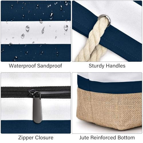 Becokan Beach Bags for Women Large Canvas Beach Tote Bag Beach Bags Waterproof Sandproof Swim Pool Bag Travel Essentials