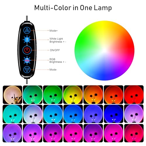 XEBKOR Sunset Lamp Projector Multicolor Changing LED Projection Lamp,Switch Button and APP Control 360 Degree Rotation Sun...