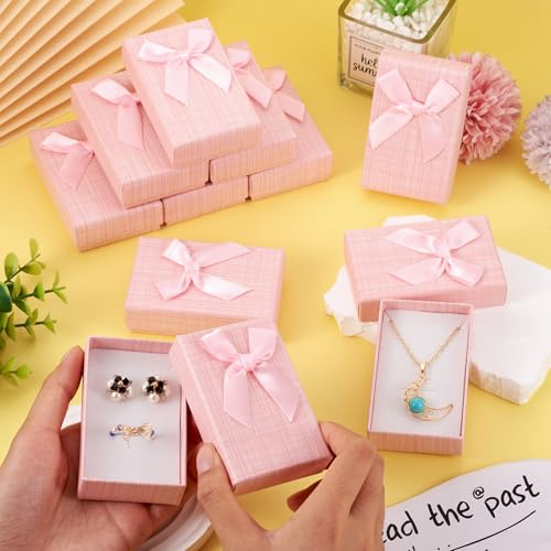 Craftdady 12 pcs Jewelry Gift Box Set Empty Packaging Cases with Bowknot Rectangle Cardboard Paper Jewelry Boxes with Lid ...