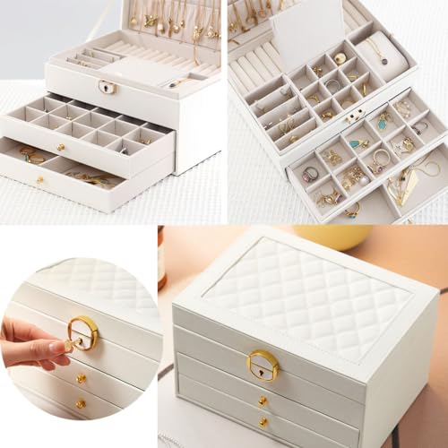 GUOER Jewelry Box for Women Girl Wife 3 Layers Large PU Leather Jewelry Organizer Storage Case with Two drawers Display fo...