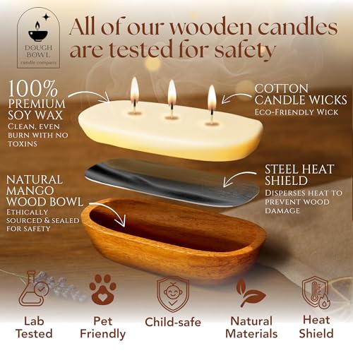 Dough Bowl Candle Co. Wooden Bowl Candle - 20 Oz. 10x6x2 3-Wick Large Lavender Soy Candles for Home Scented, Long Lasting ...