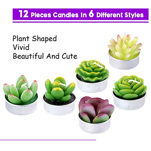 Swpeet 12Pcs Decorative Succulent Cactus Tealight Candles Kit, Cute Smokeless Succulent Plants Perfect for Candles Festiva...