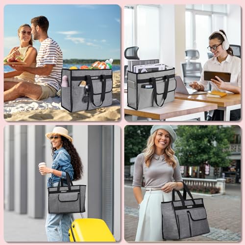 Codcey Large Utility Tote Bag with Reinforced Bottom, Waterproof Multi Pockets Beach Tote Bag for Travel, Work, School
