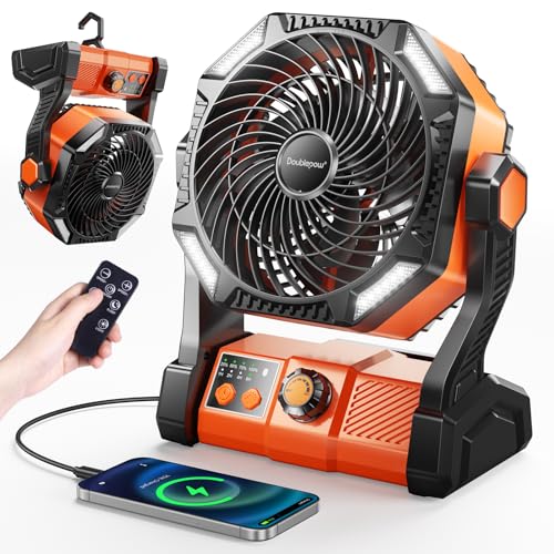 Camping Fan, 20000mAh Rechargeable Battery Powered Outdoor Tent Fan with Light and Hook, 6 Speed, Personal USB Desk Fan fo...