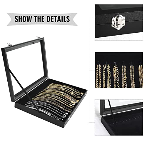 Siveit Premium Necklace Organizer Box - 20 Hooks Jewelry Tray with Transparent Lid - Display Box for Necklaces, Pendants -...