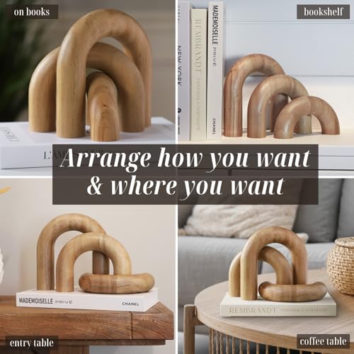 Product Elevations Wooden Arch Decor Set of 3 - Shelf Decor Aesthetic for Coffee Tables, Bookshelves, & Entryways - Acacia...