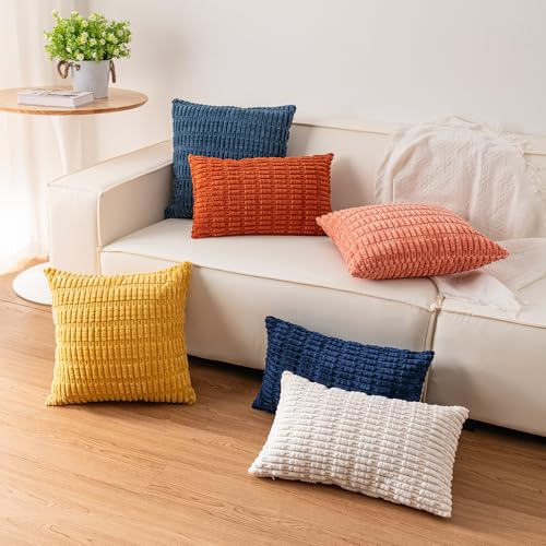 Aegero Pack of 2 Corduroy Decorative Throw Pillow Covers 18x18 Inch Soft Striped Pillow Covers Modern Farmhouse Home Decor...
