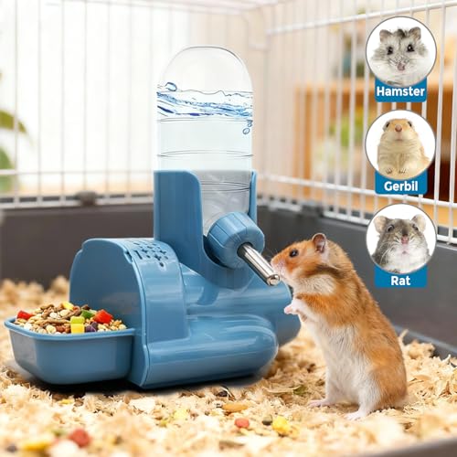 VANNON 3 in 1 Hamster Water Bottle No Drip Small Animal Water Bottle Automatic Bottle Dispenser with Food Container Base H...
