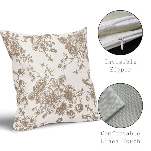 Vintage Floral Pillow Covers 18x18 Inch Set of 2 Tan and Cream Floral Throw Pillow Covers Chinoiserie Flower Pillowcases R...