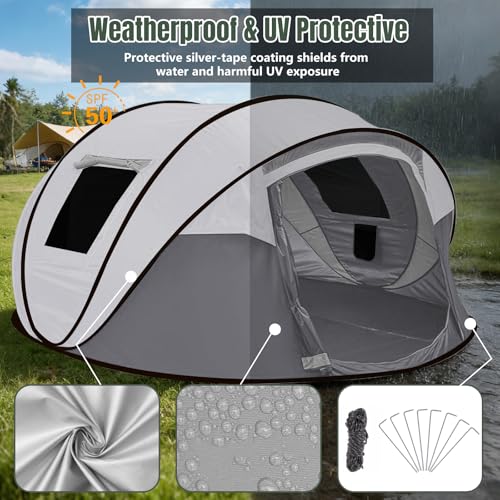 Instant Pop Up Camping Tent, 4-6 Person Tents,Automatic Set Up Tent in 3 Seconds,Waterproof Sunshade Family Tent,Portable ...