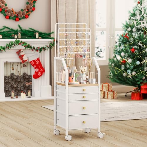 SWTYMIKI Large Jewelry Organizer Stand - Multifunctional Rack Tower for Necklace, Earring, Ring & Bracelet Display - Movea...