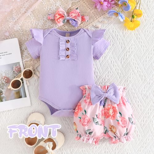 GDTOGRT Baby Girl Clothes Newborn Infant Outfit Ruffle Romper and Short Pants Clothing Sets for Summer Spring