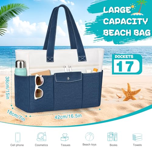 ZENTREON Beach Bags for Women Large Canvas Beach Tote with Zipper Wet Pocket, Waterproof Foldable Swim Pool Travel Tote Bags