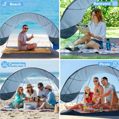 Sportneer Beach Tent Sun Shelter Beach Shade Canopy UPF 50+ UV Protection with 8 Wind Ropes and 12 Ground Stakes for Beach...