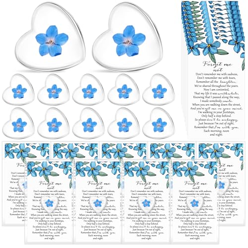 Cunno 25 Sets Forget-me-not Flower Gift Set, Heart-shaped Dried Pressed Flower Keepsakes with Sympathy Cards and Bags, Mem...