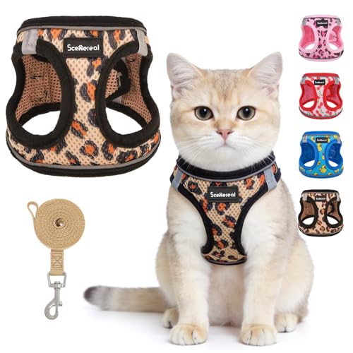 SCENEREAL Cat Harness & Leash Set Escape Proof - Adjustable Air Mesh Vest with Reflective Strips for Kittens, Puppies, Rab...