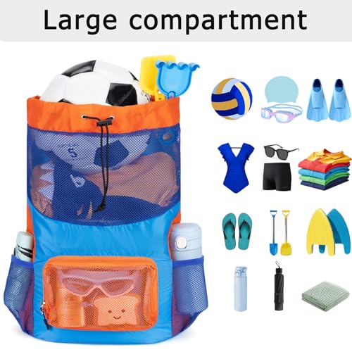 Veious Swim Bag for Kids Mesh Beach Backpack for Boys Lightweight Drawstring Beach Bag Swimming Pool Sports Gym String Bag...