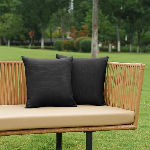 NiNi ALL Pack of 2 Decorative Outdoor Waterproof Pillow Covers Square Garden Linen Textured Cushion Sham Throw Pillowcase ...