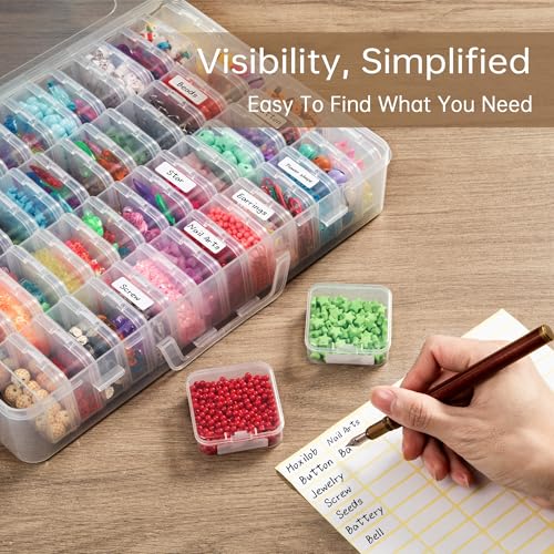 Bead Organizer Box, 60 Pack Small Clear Storage Boxes with Labels, Large Travel Craft Case with Handle, Mini Plastic Conta...