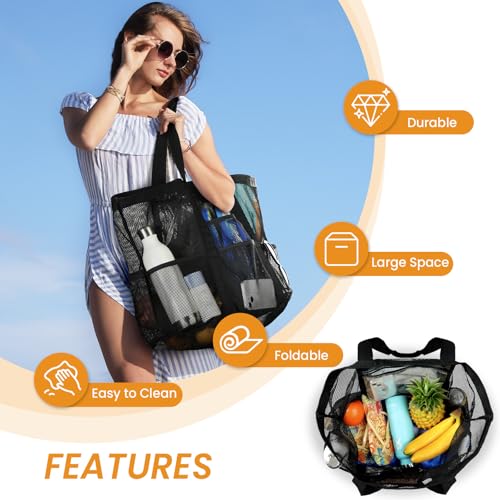 Tavaleu Mesh Beach Bag - Large Beach Tote with Multi Functional Pockets for Family Travel/Vacation