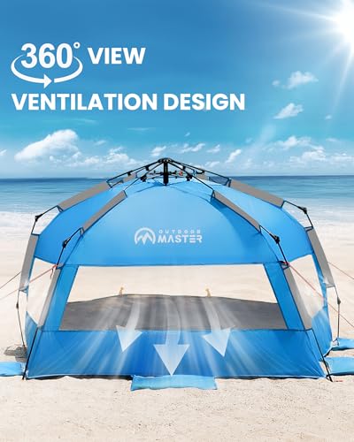 OutdoorMaster Beach Tent with Blackout Shelter Technology, Portable Sun Shade Shelter 4 Person, Pop Up Beach Tents with UP...