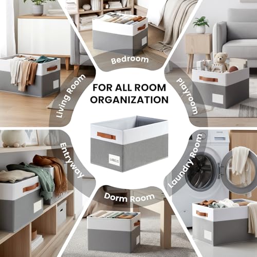 Criusia Large Closet Storage Baskets for organizing 4 Pack, Non-Dust-Absorbing Closet Shelf Organizer Bins with Handles & ...