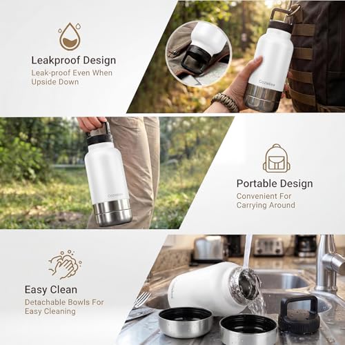 3-in-1 Dog Water Bottle Portable, 32oz Insulated Stainless Steel Pet Water Dispenser with 2 Detachable Travel Dog Bowls fo...