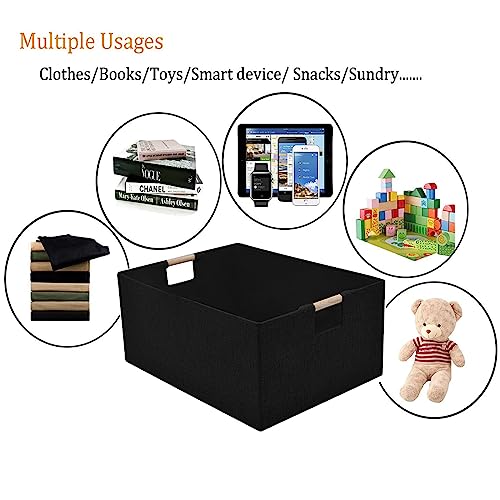 xianshengle Fabric Storage Basket for Shelves, Collapsible Storage Bins with wood Handles, Rectangle Closet Baskets, Wardr...