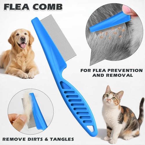 3PCS Pet Grooming Rake & Metal Comb & Flea Comb for Cats and Dogs, Double-Sided Dematting Tool, Extra-Wide Deshedding Dog ...