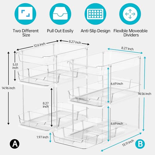 Delamu 2 Sets of 3-Tier Bathroom Under Sink Organizers and Storage, Multi-Purpose Stackable Pantry Organization and Storag...
