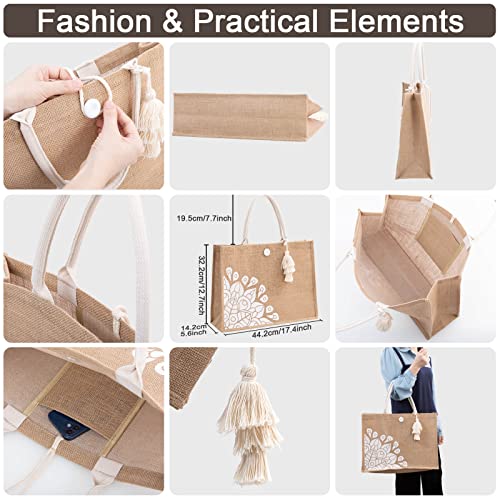itgowisa Beach Bag for Women, Straw Beach Tote Bag with Pocket Tassel Handle Waterproof Lining, for Summer Vacation Pool Gift