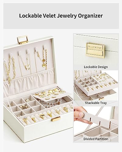 VLANDO Jewelry Box for Women, Gift for Women Girls,2 Layer Jewelry Box,Large Jewelry Organizer for Women Removable Jeweler...