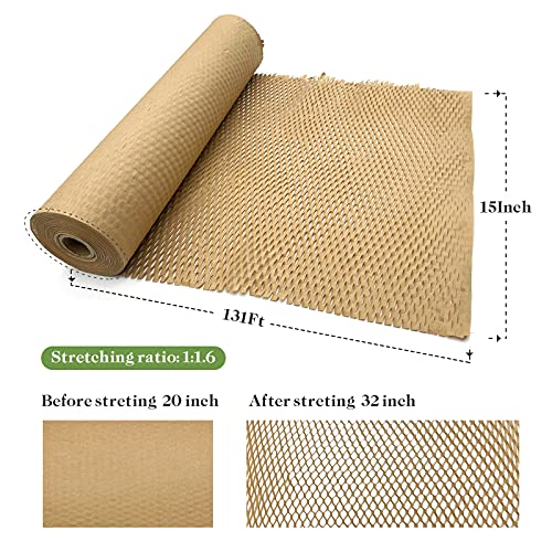 Honeycomb Packing Paper, 15" x 131' Packing Paper Substitute Alternative for Bubble Cushioning Wrap for Moving Shipping Pa...