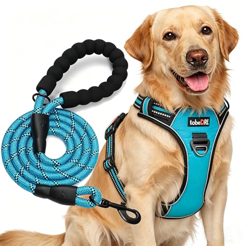 tobeDRI No Pull Dog Harness Adjustable Reflective Oxford Easy Control Medium Large Dog Harness with A Free Heavy Duty 5ft ...