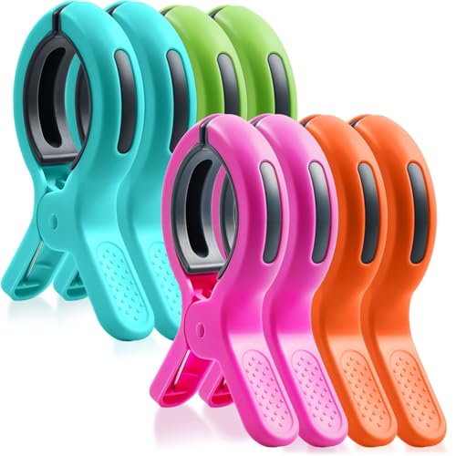 HiGift Beach Towel Clips for Beach Chairs, Towel Holder for Pool Lounge Chair Cruise Essentials, 8 Pack Jumbo Size Clothes...