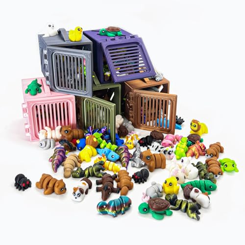 30Pcs Mystery Mini Animals Figures Set, 3D Printed Small Animal Flexible Fidget , 3D Printed Cute Animal Home, Executive D...