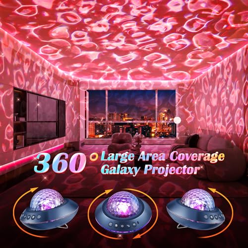 One Fire Ocean Light Projector,15 White Noises & Bluetooth Ambient Lighting, 360° Full Coverage Ceiling Projector Ocean La...