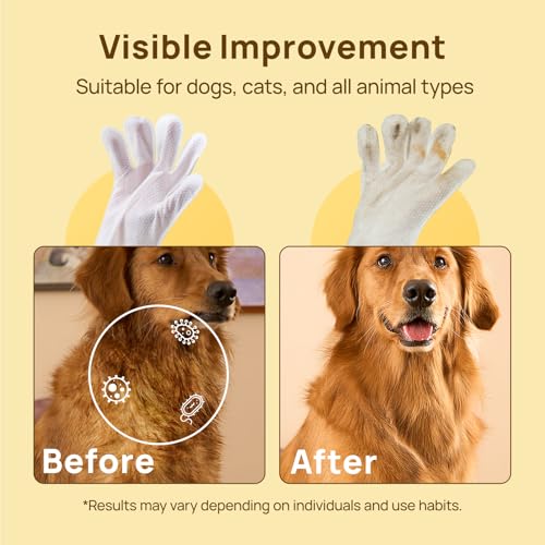 HICC PET Cleaning Deodorizing Glove Wipes for Dogs & Cats, Vet Recommended Hypoallergenic Hydrating & Nourish Fur Pet Groo...