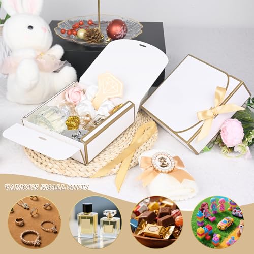 10Pack Small Gift Boxes, 6.5''x6.5''x2'' White Gift Boxes with Ribbon, Small Boxes for Gifts Birthday Wedding Party Valent...