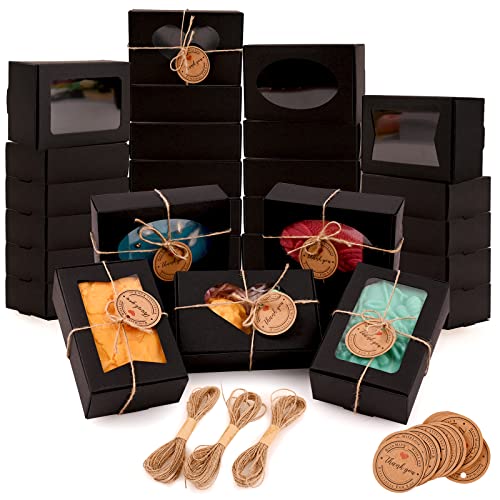 Moukiween 32 PCS Black Soap Boxes for Homemade Soap, 3.54 X 2.36 X 1.18 Inch Soap Packaging Gift boxes with Window, Small ...